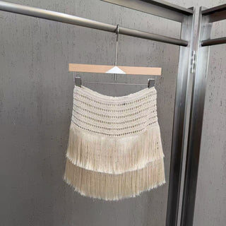 Crochet Bustier Top & Fringe Mini Skirt Set