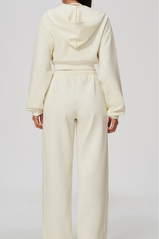 Cropped Zip-Up Hoodie & Wide-Leg Sweatpants Set