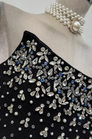 Pearl & Crystal Strapless Midi Dress
