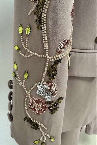 Floral Embroidered Tailored Blazer and Wide-Leg Pants Set – Long Sleeve Formal Suit