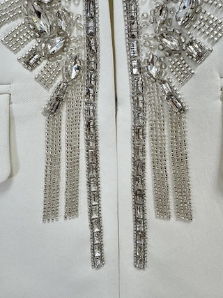 Crystal Embellished Shawl Collar Blazer & Wide Leg Pants Set