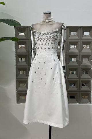 Pearl & Crystal Strapless Midi Dress