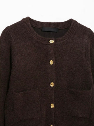 Gold Button Knit Cardigan and A-Line Mini Skirt Set