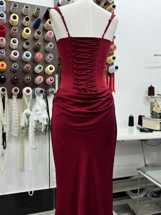 Structured Corset Back Long Dress with Draped Silhouette