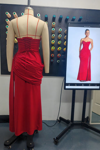 Strapless Corset Draped Long Dress