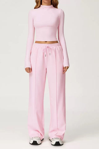 Seamless Mock-Neck Long Sleeve Crop Top & Straight-Leg Jogger Set