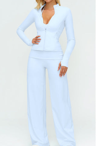 3-Piece Women’s Yoga Set – Cropped Tank, Zip Jacket & Wide-Leg Pants Activewear Set