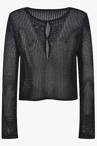 Lightweight Long Sleeve Crochet Knit Top with Openwork Design