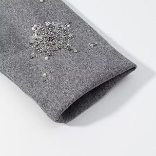 Embellished Wool Short Jacket – Grey High Neck Coat with Crystal Beads & Sequins