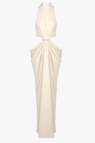 Luxe Halter Neck Cut-Out Long Dress with Draped Knot Detail