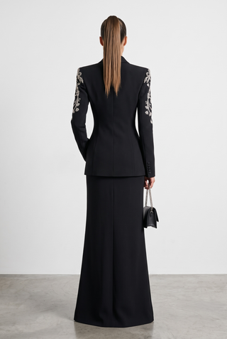 Crystal Embellished Long Sleeve Tailored Blazer & Mermaid Skirt Set