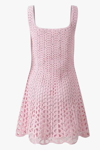 Crystal Embellished Crochet Knit Fit & Flare Mini Dress