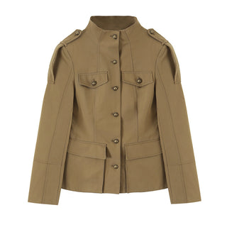 Military-Inspired Stand Collar Long Sleeve Jacket & High Waist Tailored Shorts Set