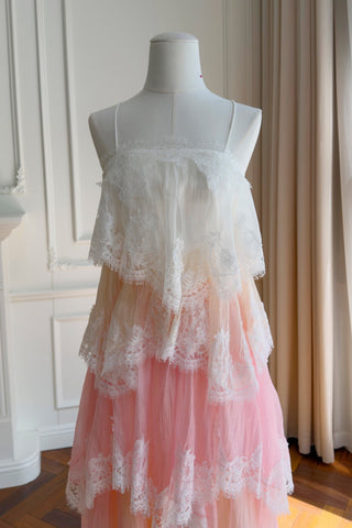 Tiered Lace Long Dress – Layered Ruffle Design, Crisscross Back & Flowy Fit