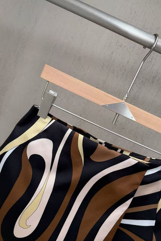 Abstract Swirl Print Satin Halter Top & High-Waisted Mini Skirt Set