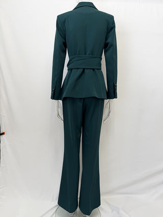 Asymmetric Wrap Belted Blazer & Wide Leg Pants Set