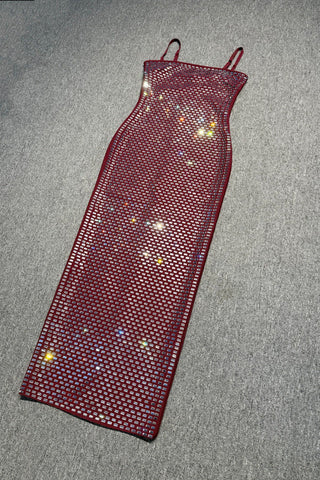Crystal Bandage Long Dress – Spaghetti Straps, Body-Hugging Fit