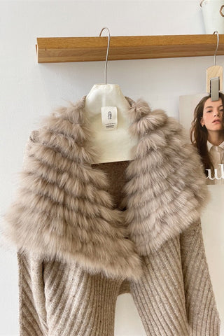 Statement Faux Fur Collar Ribbed Knit Long-Sleeve Cardigan