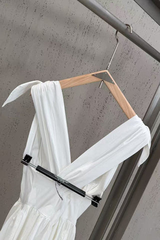 Tie-Shoulder V-Neck Open Back Flared Midi Dress