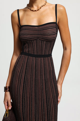 Sparkle Ribbed Sweetheart Neck Sleeveless Long Dress