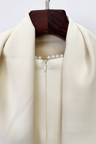 Pearl Trim Minimal Design Dress – Chiffon Material, Long Flared Sleeves