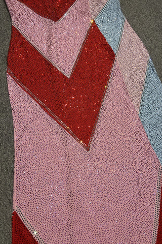 Rhinestone Embellished Colorblock Long Dress with Thin Straps