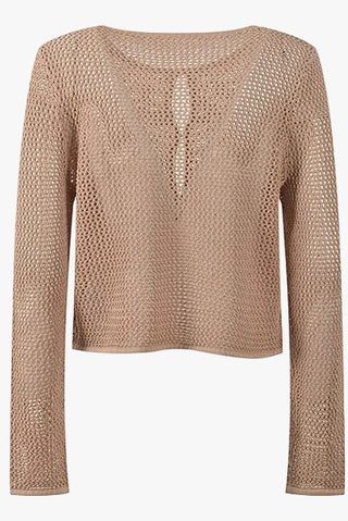 Lightweight Long Sleeve Crochet Knit Top with Openwork Design