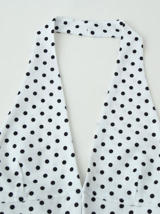Polka Dot Polyester Halter Neck Sleeveless Top & Flared Pants Set