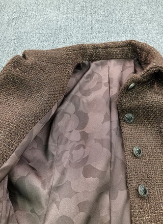 Textured Tweed Long Sleeve Belted Peplum Blazer
