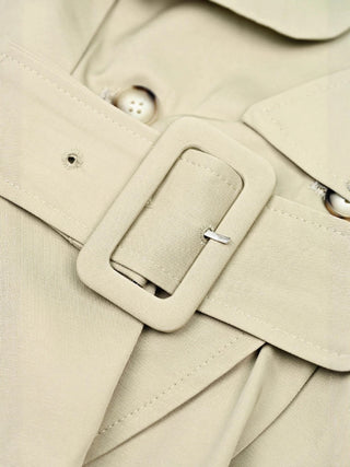 Belted Trench-Style Long Sleeve Romper with Pleated Shorts