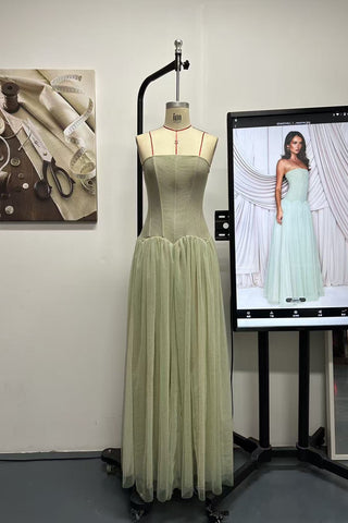 Strapless Chiffon Long Dress – Flowy Draped Fit, Sculpted Shape, Soft Feminine Elegance