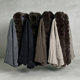 Faux Fur Trim Cable Knit Long Cardigan