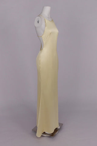 Satin Halter Long Dress with Crystal Open Back Detail