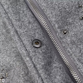 Embellished Wool Short Jacket – Grey High Neck Coat with Crystal Beads & Sequins
