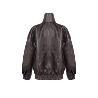 Classic Aviator Leather Jacket with High Neck, Utility Pockets, and Structured Fit