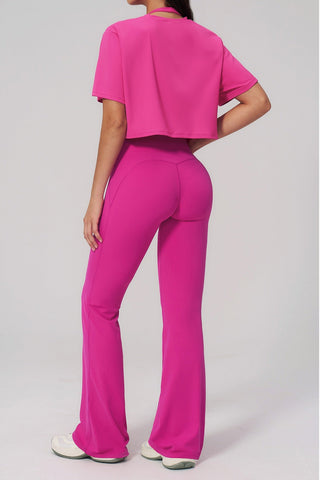 Short Sleeve Crop Top & High Waist Flared Pants Set – Snatched Fit, Made to Move