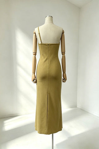 One-Shoulder Metallic Fringe Bandage Midi Dress with Back Slit