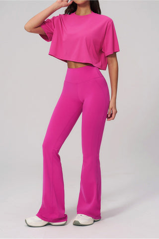 Short Sleeve Crop Top & High Waist Flared Pants Set – Snatched Fit, Made to Move