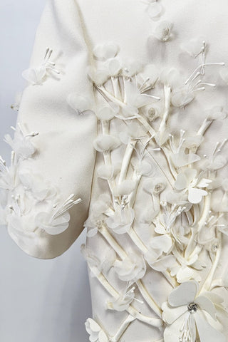 Floral Appliqué Mini Dress – Short Sleeve with Structured Fit