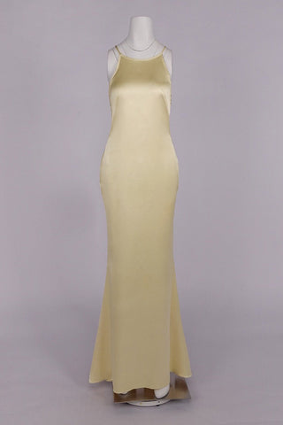Satin Halter Long Dress with Crystal Open Back Detail