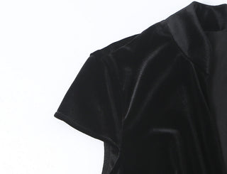 Velvet Cap Sleeve Mini Dress with Deep V-Neck and Flared Hem