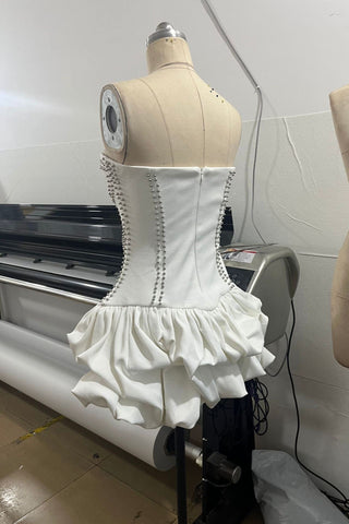 Strapless Studded Corset Mini Dress – Structured Bodice with Volume Hem