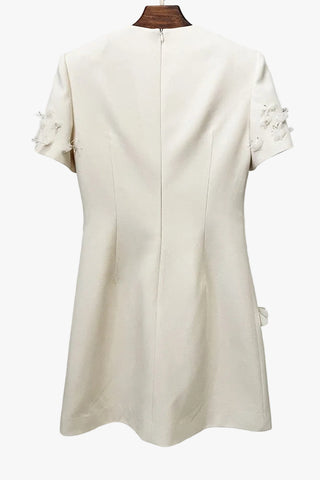 Floral Appliqué Mini Dress – Short Sleeve with Structured Fit