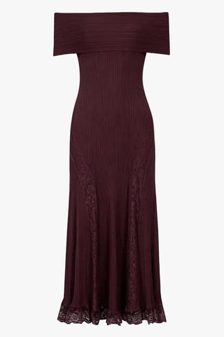 Luxe Ribbed Knit Off-Shoulder Lace Panel Long Dress