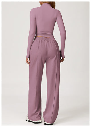 Seamless Mock-Neck Long Sleeve Crop Top & Straight-Leg Jogger Set