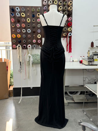 Structured Corset Back Long Dress with Draped Silhouette