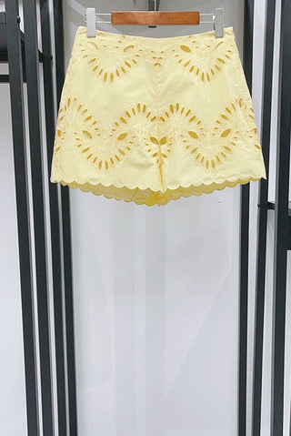 Sunshine Eyelet Co-Ord Set – Statement Sleeves, Scalloped Hem & Embroidered Shorts