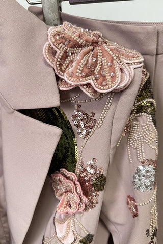 Floral Embroidered Tailored Blazer and Wide-Leg Pants Set – Long Sleeve Formal Suit