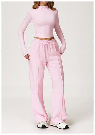 Seamless Mock-Neck Long Sleeve Crop Top & Straight-Leg Jogger Set