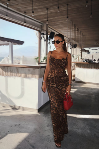 Leopard See Through Backless Long Dress